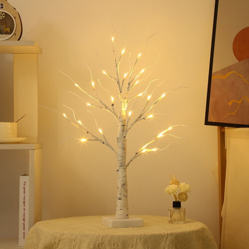 Indoor Birch Christmas Tree 24 inch with Warm White LED