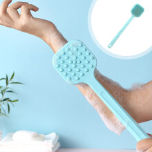 Long Handle Bath Brush with Silicone Bristles | Back Scrubber & Body Massage Brush | 14 Inch Shower Brush for Exfoliation | 1 Piece