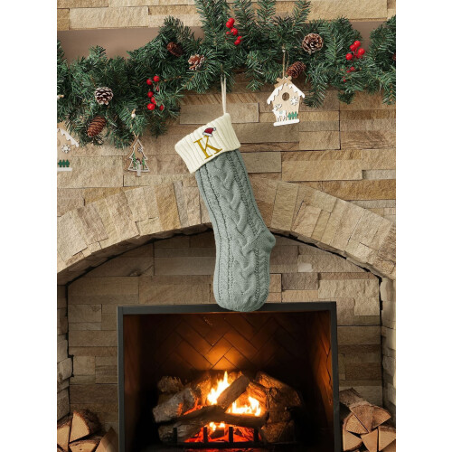 Bas de Noël tricotés avec initiales, 50 cm (20 pouces)