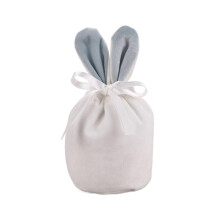 Petit sac cadeau en velours à cordon, motif lapin de Pâques, blanc et bleu