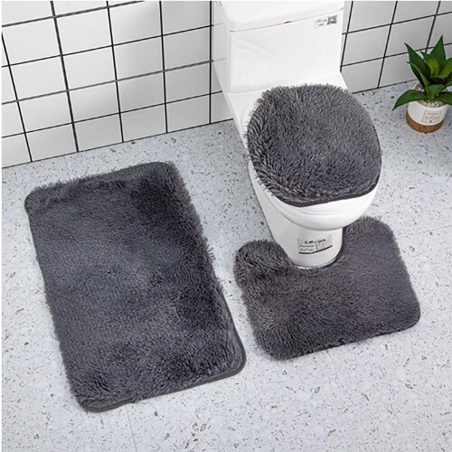 Ensemble de tapis de salle de bain gris en microfibre 3 pièces