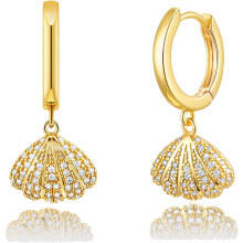 Huggie Earrings for Women 14K Gold Plated Beach Theme Drop