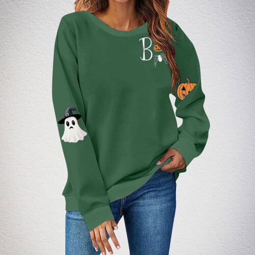 Dames Halloween-sweatshirt met griezelige spookprint, oversized model. 1