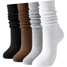 3 Pairs Women's Slouch Socks-Cotton Blend Scrunch Crew Socks, Retro 80s Style Thigh High Boot Socks for Casual Wear