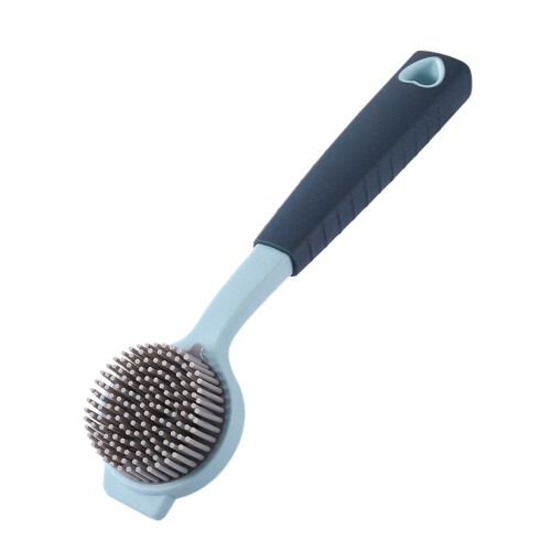 Escova de silicone para lavar louça, ideal para panelas e frigideiras, com cabo longo.