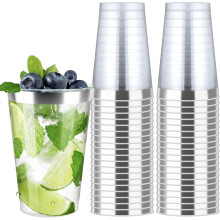 Bicchieri di plastica trasparente con bordo argentato, 355 ml (12 oz), 200 pezzi