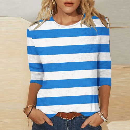 Top casual de mujer a rayas con mangas tres cuartos. 1