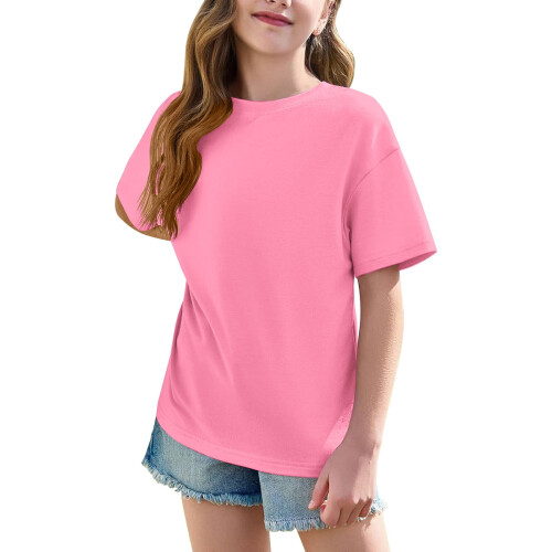 Maglietta a maniche corte da ragazza, casual, girocollo, top basic 5-15 2
