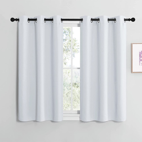 Rideaux thermiques occultants gris-blanc, 2 panneaux