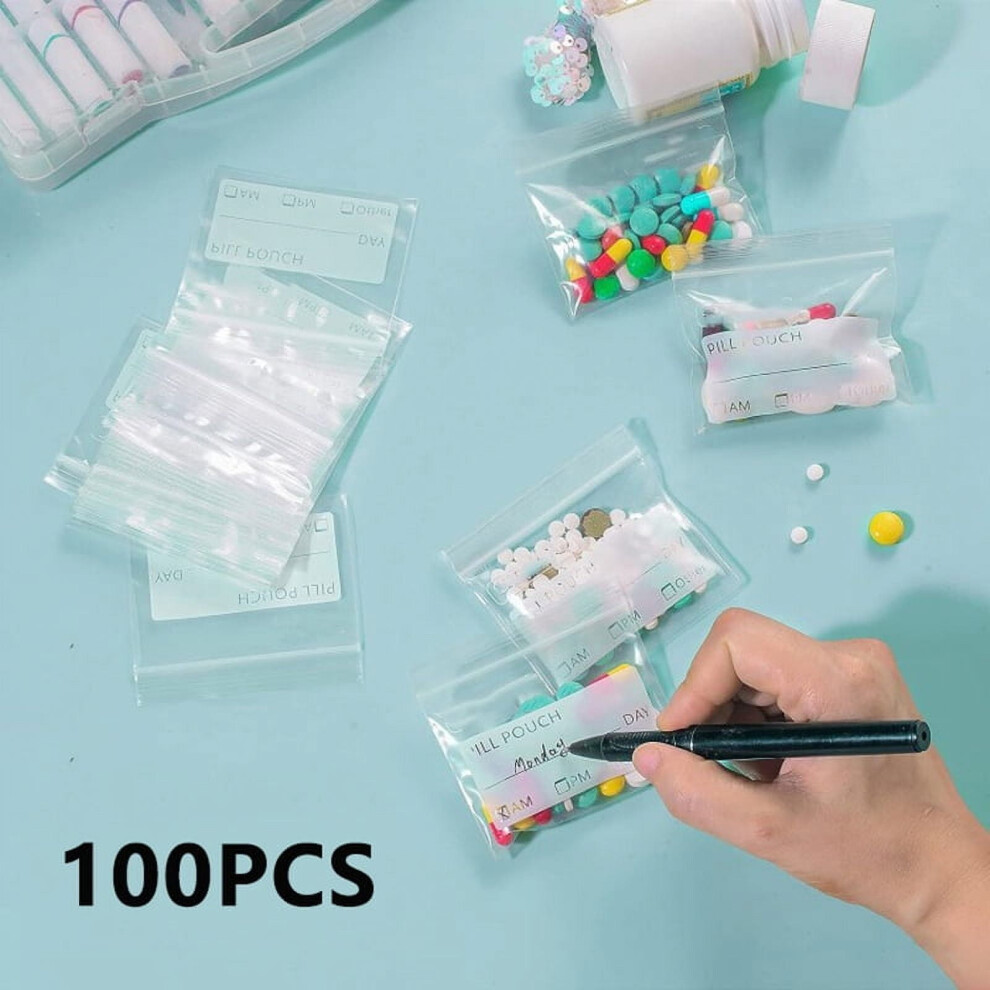 Pill pouch bags clear zippered reusable 100 pcs