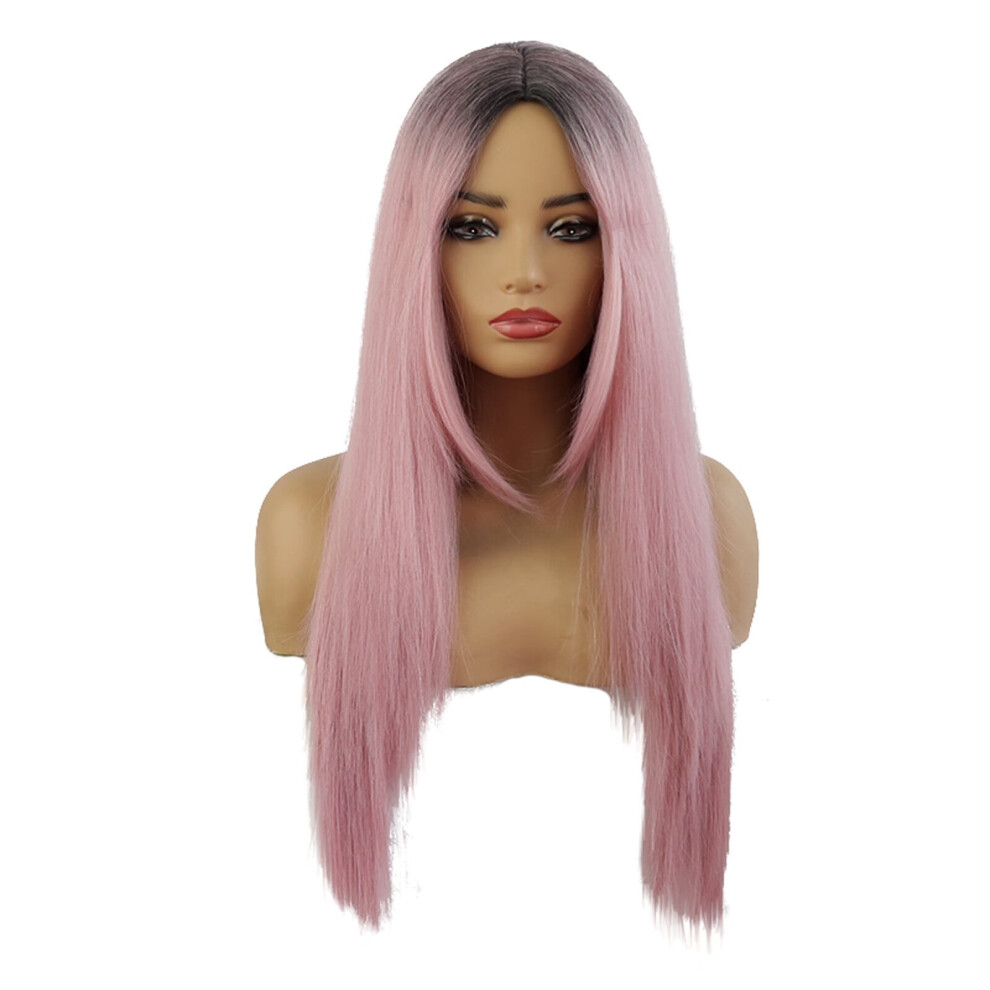 Pink Gradient Curly Wig Mid-Length Big Waves