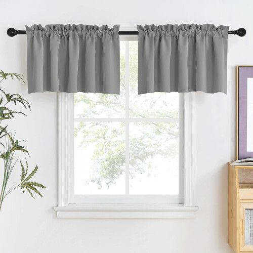 Silver Grey Rod Pocket Window Valances 42"x18" 2 Panels