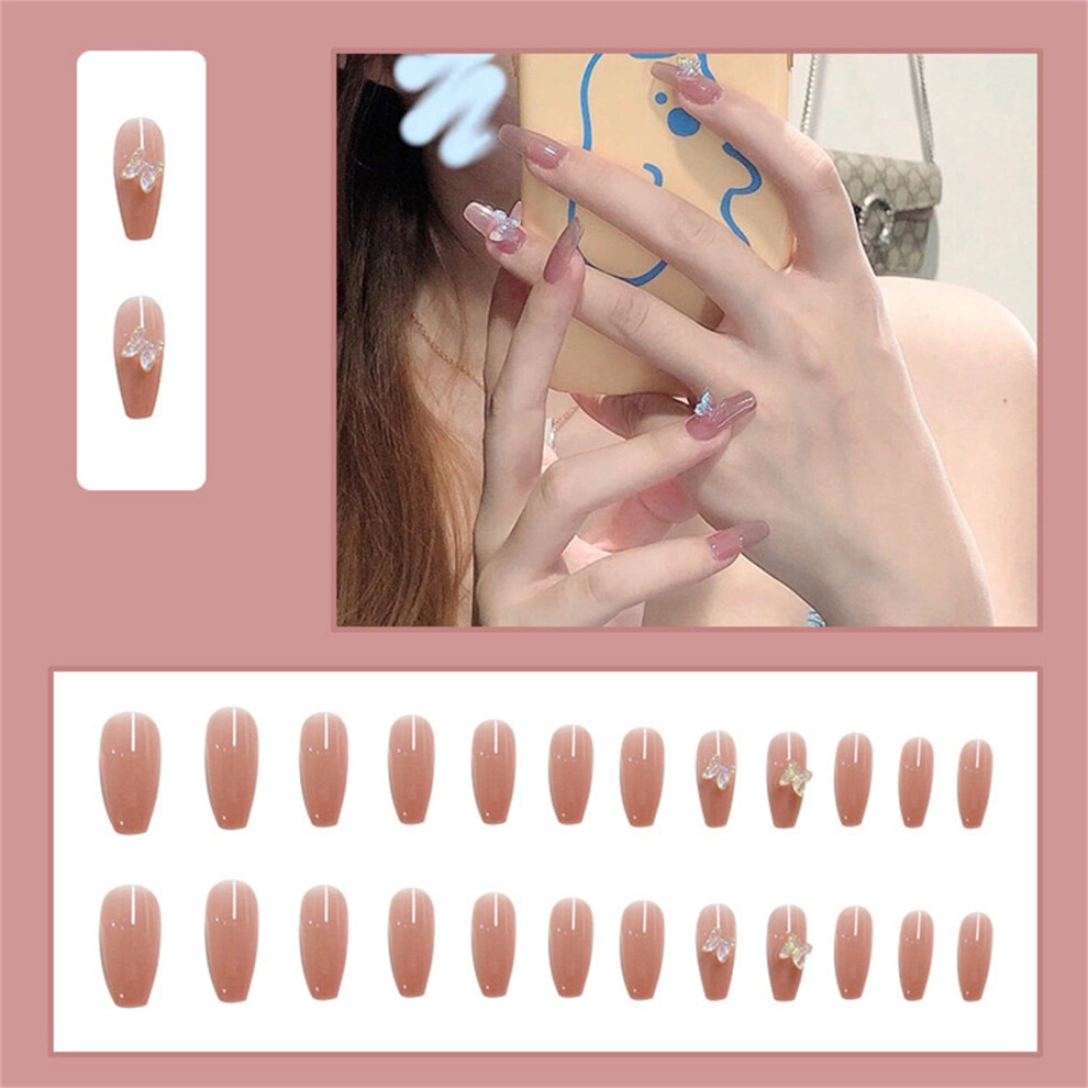 Press On Nails French Heart Bowknot 3D 24 pcs with 1ml glue