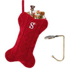 Pet Christmas Stocking Letter S Monogram Large Knit Bone