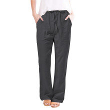 Women's Cargo Pants Cotton Hemp Drawstring Dark Gray 4X