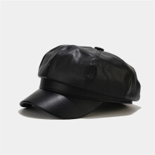 Leather Newsboy Hat for Women - Spring Newsboy Beret for Men British Sailor Caps Design Retro Gatsby Hats (Black)