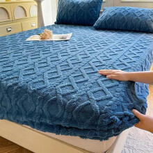 Elastic Bed Sheets Queen/King Blue Flannel Velvet 71x79in