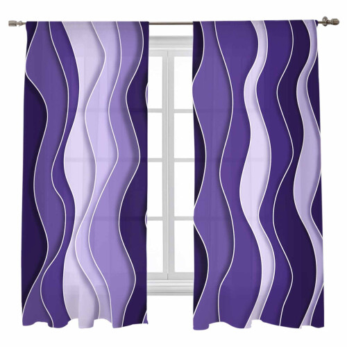 Sheer Curtains Purple Gradient Waves 52x63 Inch 2 Panels