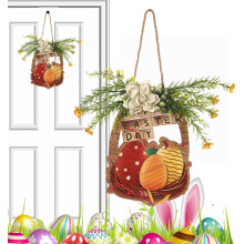 Décoration de porte de Pâques en bois avec œufs et lapin 25x18cm