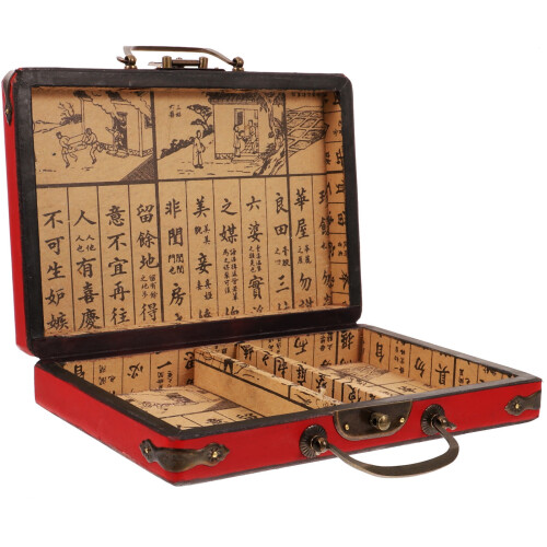 Wooden Mahjong Case Red Rectangle Traditional 2
