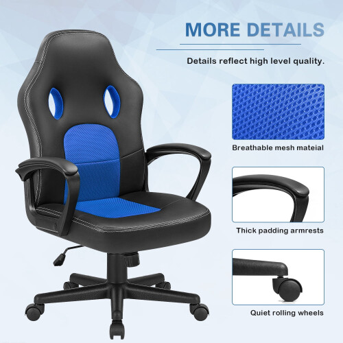 Lacoo mid-back gaming chair PU leather blue 2