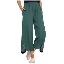 Women's Cotton Linen Cropped Wide-Leg Pants with Elastic