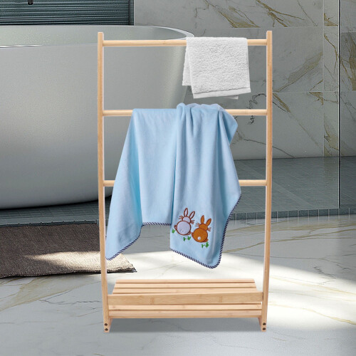Bamboo towel rack leaning ladder 3-tier 1