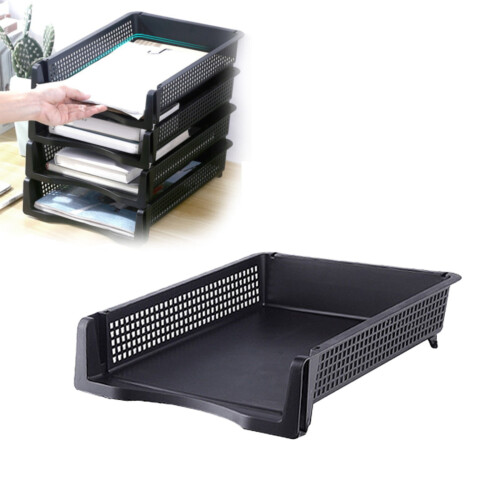 Big Stackable Desktop File Box – Laminated Plastic Document Organizer Tray for Home, Compatible with 3-Ring Binders 1