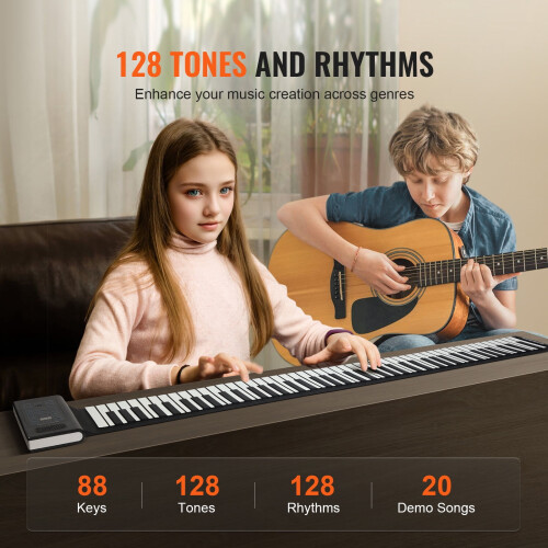 Roll-Up Piano Keyboard 88 Keys with LED Display and MIDI 2