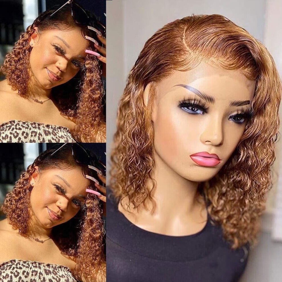 Short curly honey blonde bob wig light brown