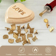 DIY Wood Burning/Carving Set, DIY Wood/Leather Burning Set-26 Letters Copper Mold, Wood Embossing Carving,US Plug