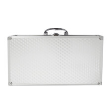 Caja de herramientas portátil de aluminio para micrófonos e instrumentos.