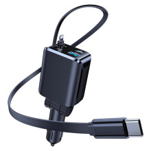 Ładowarka Samochodowa 4 w 1 z Funkcją Ładowania 69 w, Szybkie Ładowanie, USB-C, 2 Wbudowane Kable, Podwójny Port, Adapter Ładowarki Samochodowej