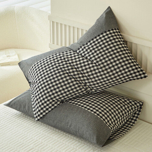 Ensemble de 2 taies d'oreiller à carreaux, taille standard, style campagnard 1