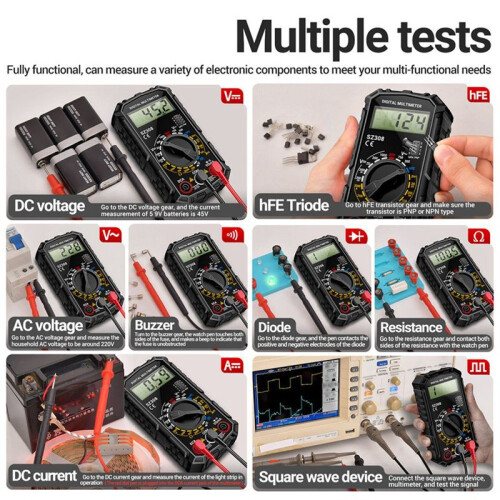 SZ308 Digital Multimeter Voltage Resistance Meter AC/ Current Meter Electrician LCD Backlight Ohm Square Wave Test B