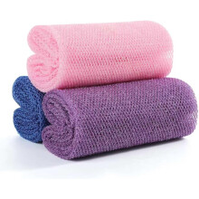 Esponja de baño africana de red, 3 piezas, 100 cm x 33 cm, azul y morado.