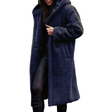 Abrigo largo de invierno con capucha de forro polar estilo boyfriend para mujer