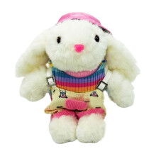 Bunny Plush Toy Soft White with Blue Retro Dress 12 inches