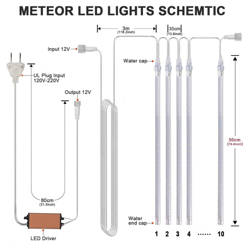 Φώτα βροχής Meteor Shower 50cm 10 σωλήνες 540 LED αδιάβροχα 2