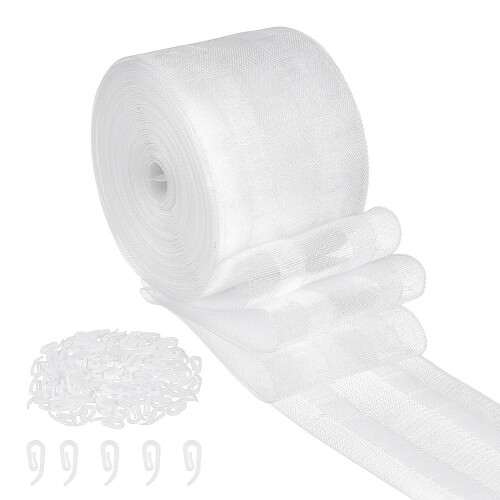 Fita para pregas de cortina de 2,8 polegadas (7,1 cm) e 10 m de comprimento com 100 ganchos. 1