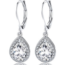 Halo Sparkle Teardrop oorbellen, 18K witgoud verguld, opaal en zirkonia.