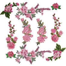 Parches bordados de flores rosas estilo vintage (10 unidades)