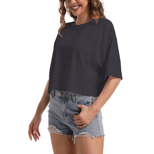 Oversized crop top med rund hals og drop-shoulder til kvinder 2