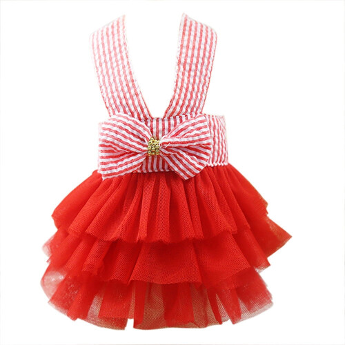 Vestido para cachorro com saia balonê, listras e renda, estilo princesa. 1