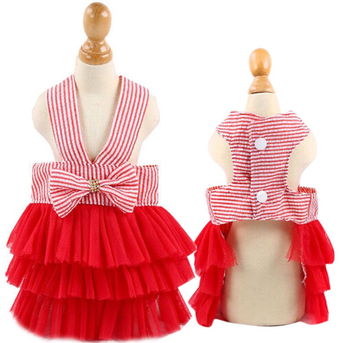 Vestido para cachorro com saia balonê, listras e renda, estilo princesa. 2