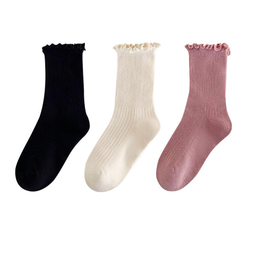 Kleinkind-Mädchen-Socken, weich, Rüschen, mittelhoch, 3er-Pack, Weiß, Größe 1-3 2