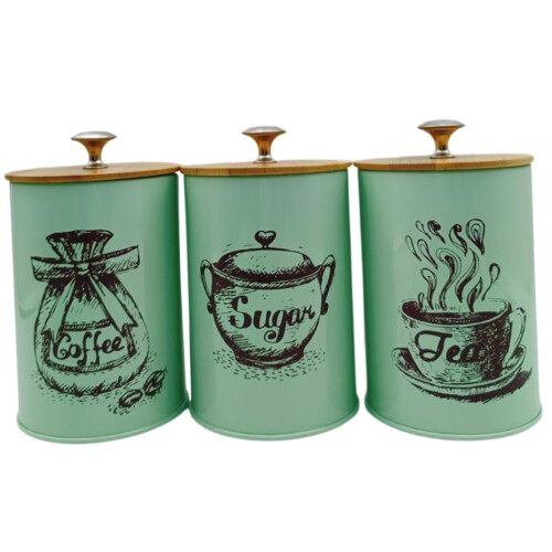 Kowaku coffee tea sugar containers iron green 3-piece 1