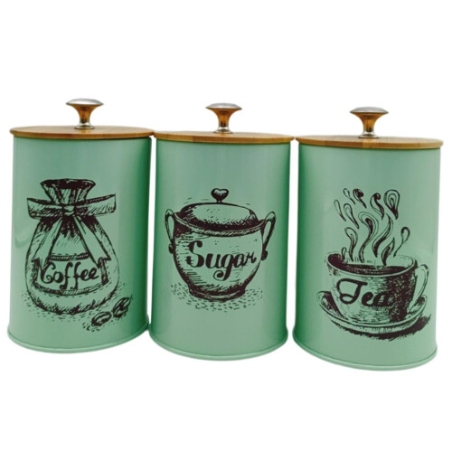 Kowaku coffee tea sugar containers iron green 3-piece 2
