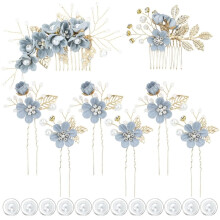 Épingles à cheveux bleues à motif floral avec perles et cristaux (20 pièces)
