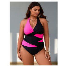 Plus Size One Piece Swimsuit Tummy Control Color Block